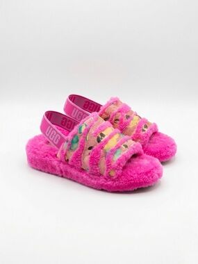 UGG Fluff Yeah Tiger Flower Slides Size 7 Taffy Pink